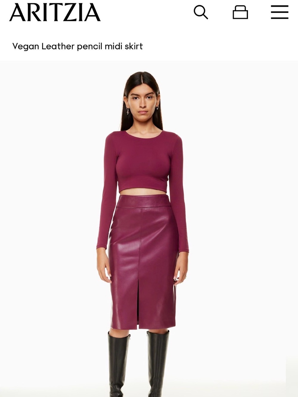 Aritzia Vegan Leather Pencil Midi Skirt — Plum